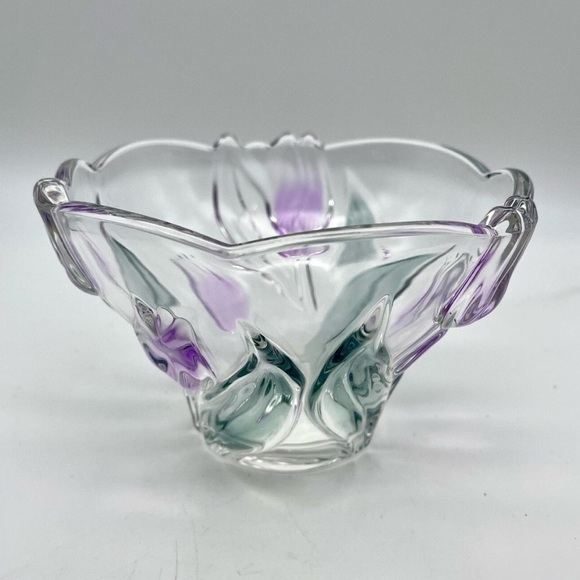 Mikasa Spring Debut Crystal Glass Bowl Purple Tulips Pre-owned. VGC - Picture 4 of 9